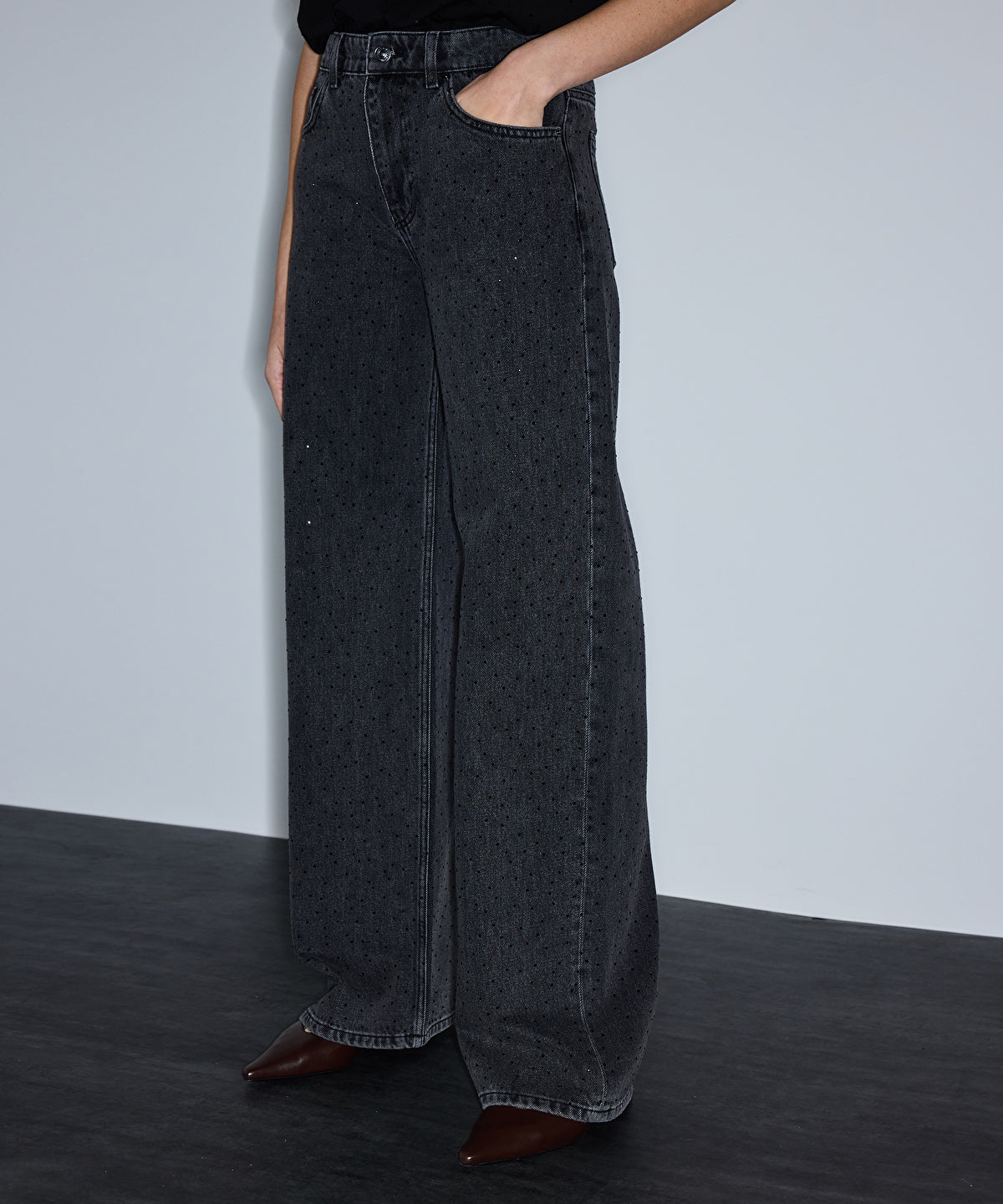 Zoomed Rhinestone Wide Leg Jeans