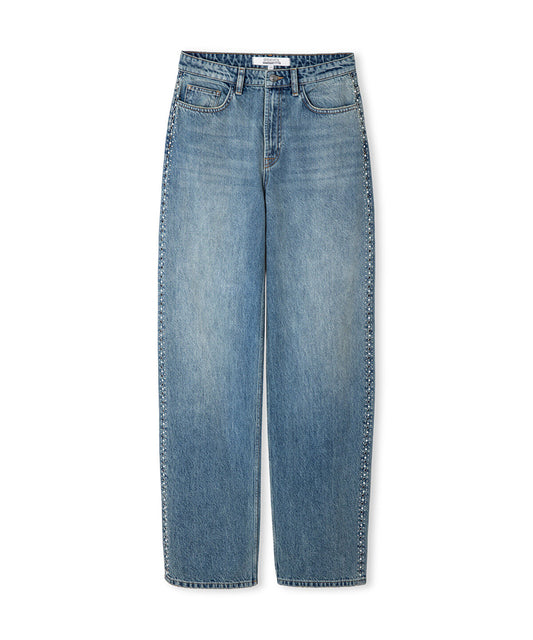 Stud-Embellished Wide Leg Jeans