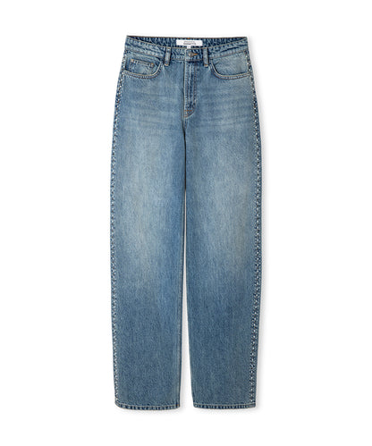 Stud-Embellished Wide Leg Jeans