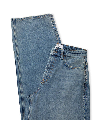 Stud-Embellished Wide Leg Jeans