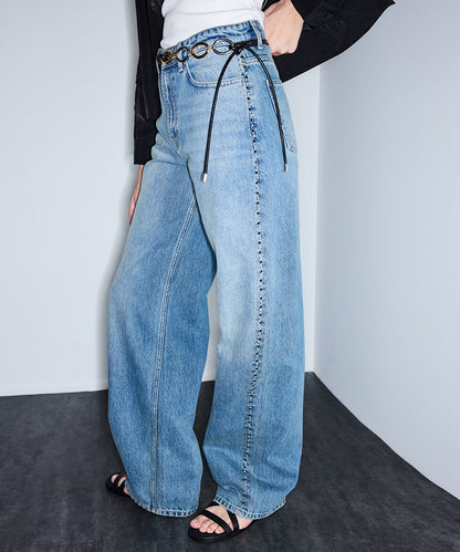 Stud-Embellished Wide Leg Jeans