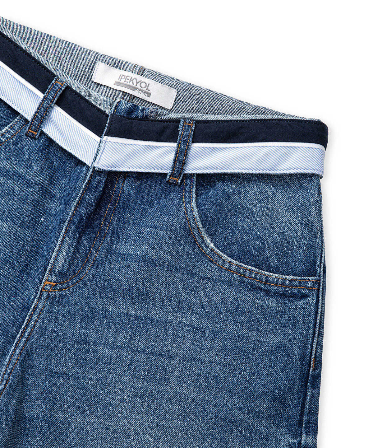 Contrast Waist Wide Leg Jeans