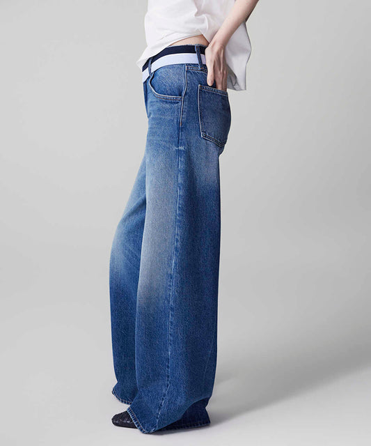 Contrast Waist Wide Leg Jeans