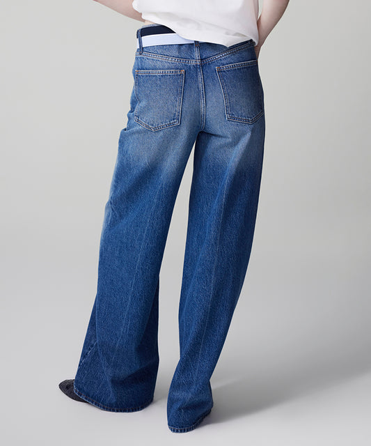 Contrast Waist Wide Leg Jeans