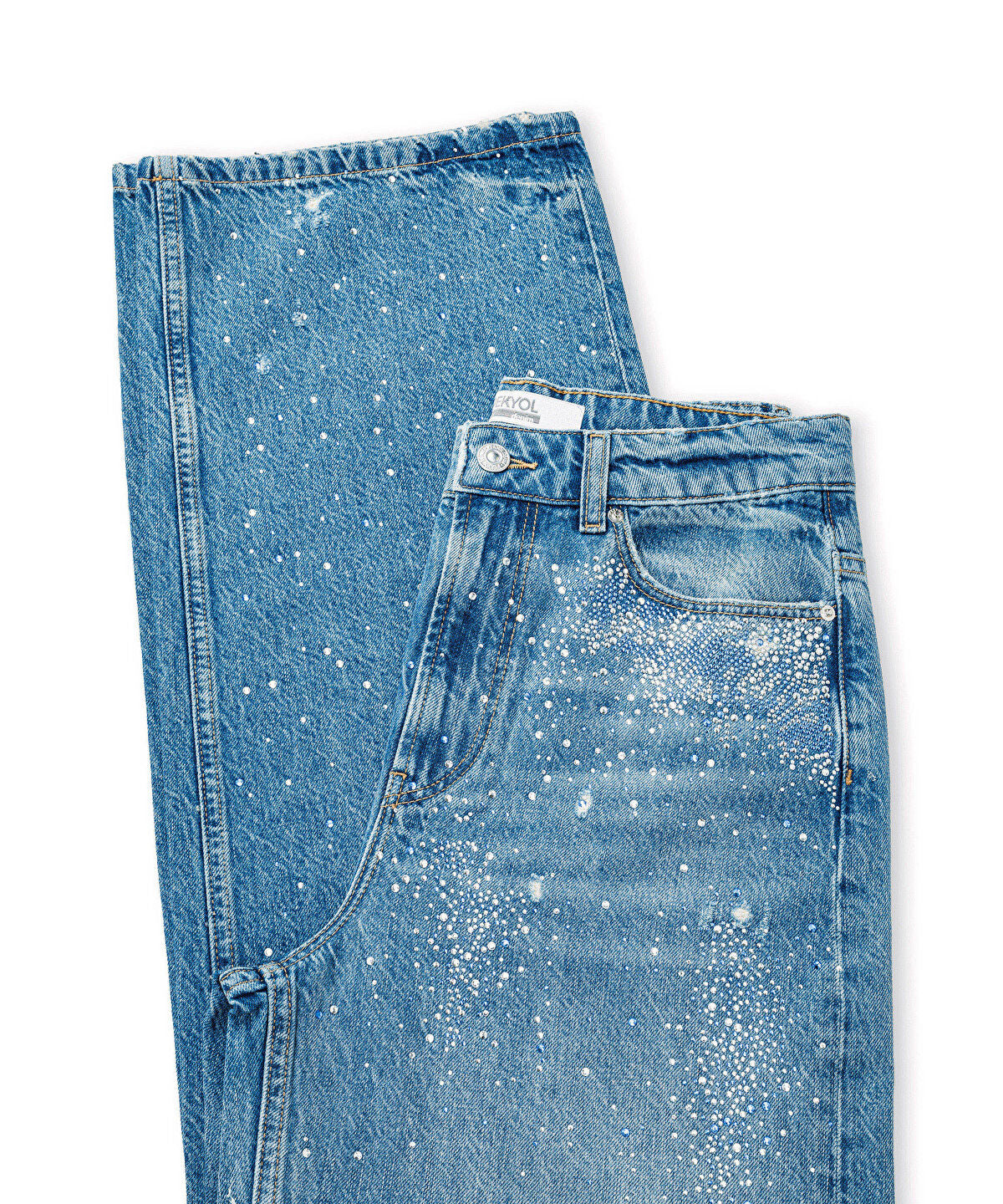 Zoomed Rhinestone Wide-Leg Jeans