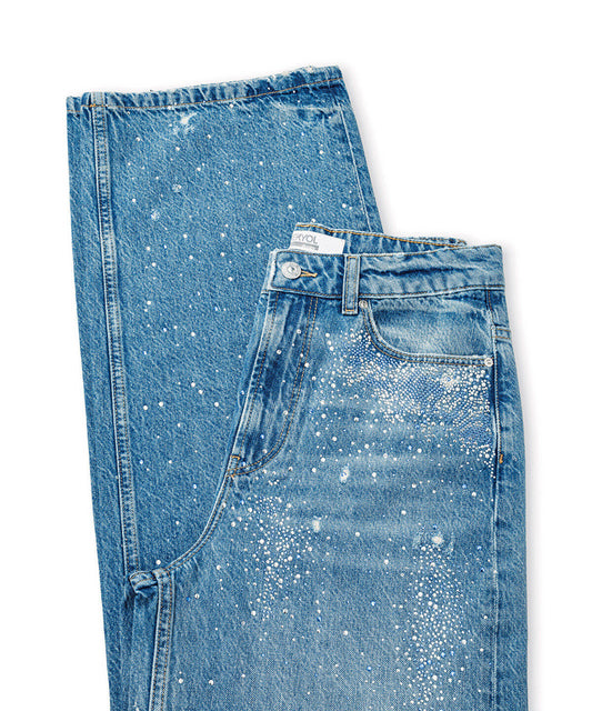 Rhinestone Wide-Leg Jeans