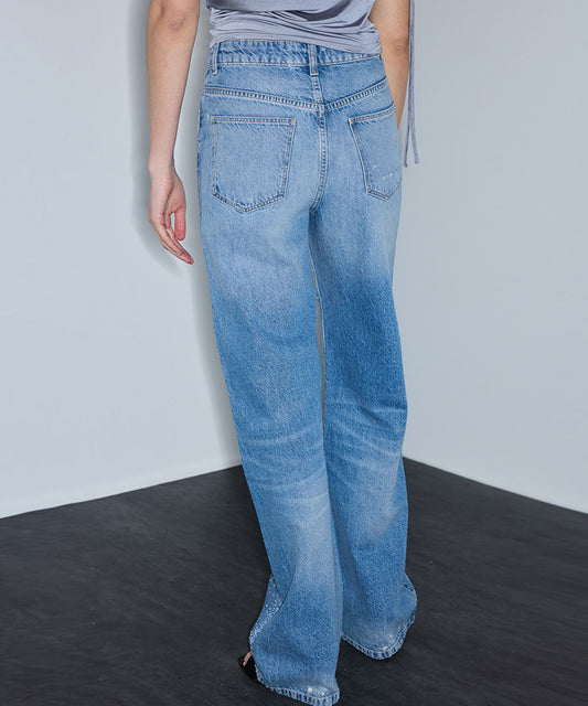 Rhinestone Wide-Leg Jeans