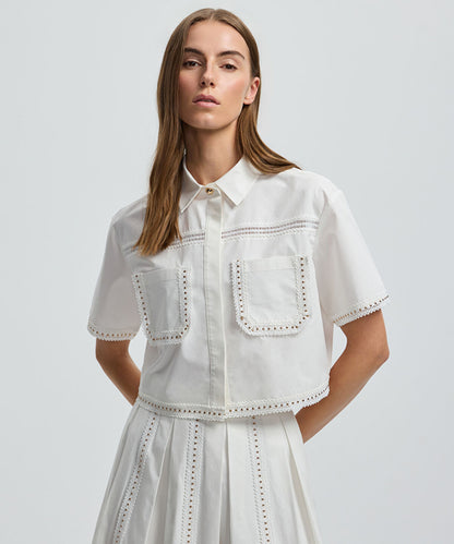 Lace-Trim Poplin Shirt