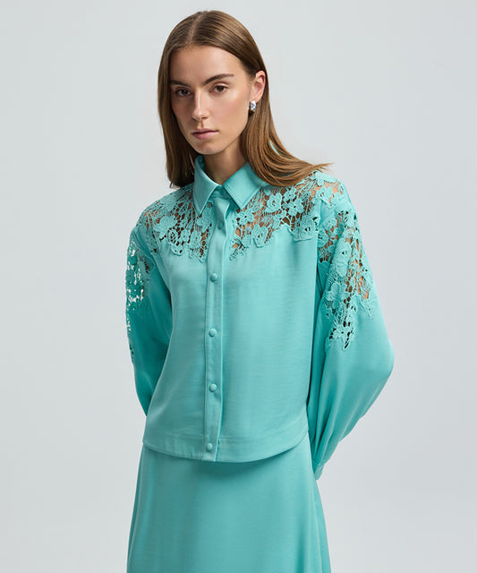 Shirt with Floral Lace Panel