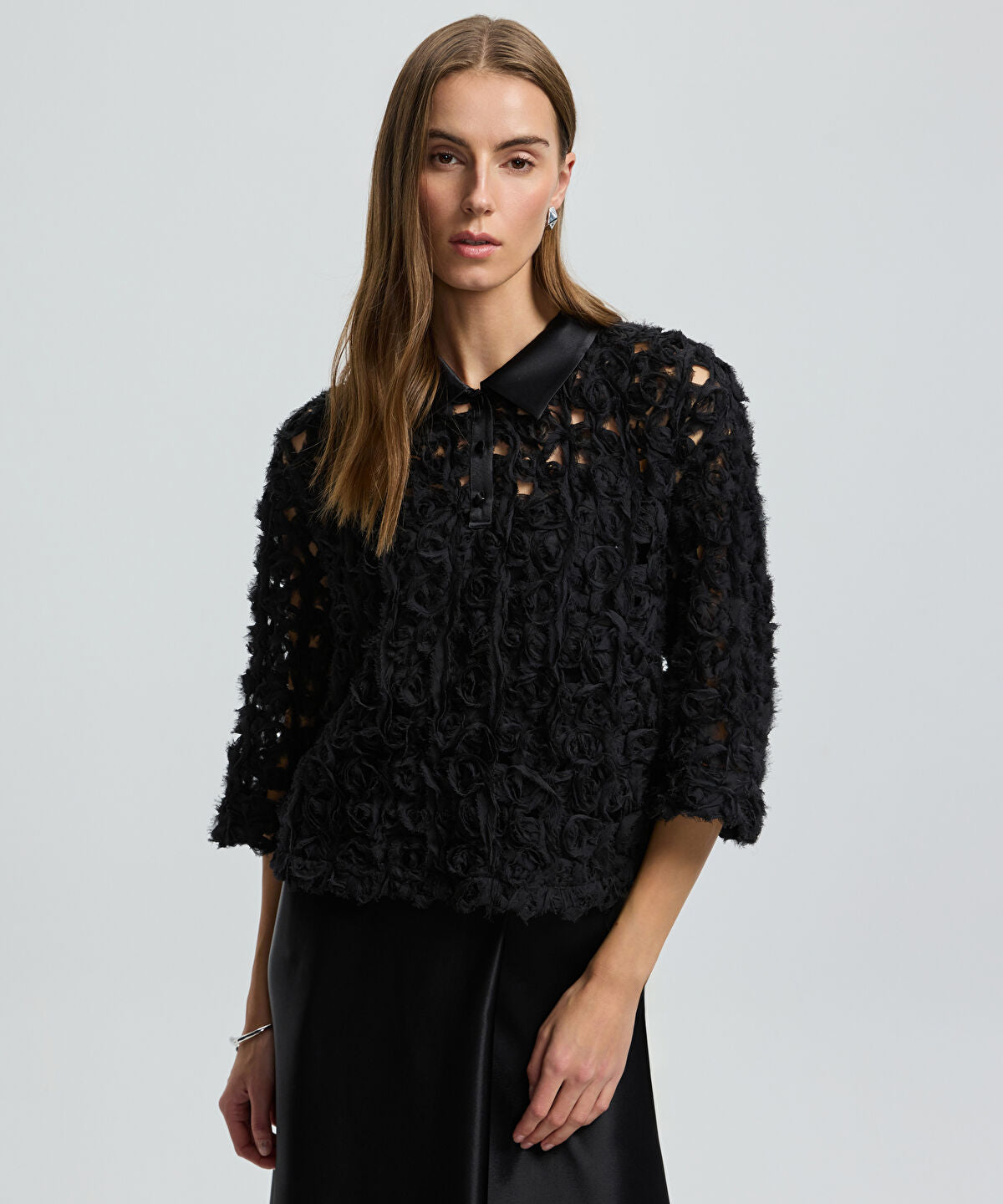 Textured Satin Trim Shirt