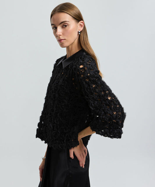 Textured Satin Trim Shirt