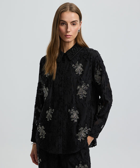 Embellished Knit Collar Shirt