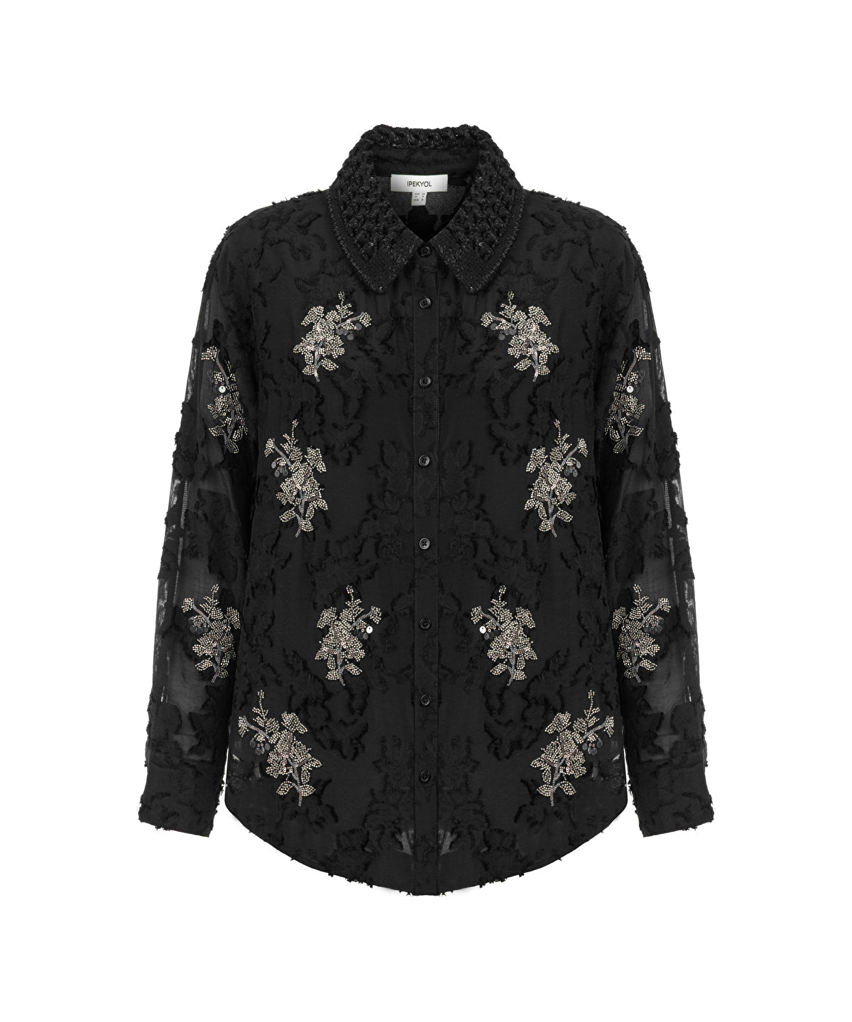 Embellished Knit Collar Shirt