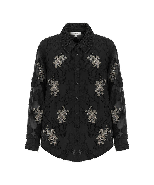 Embellished Knit Collar Shirt