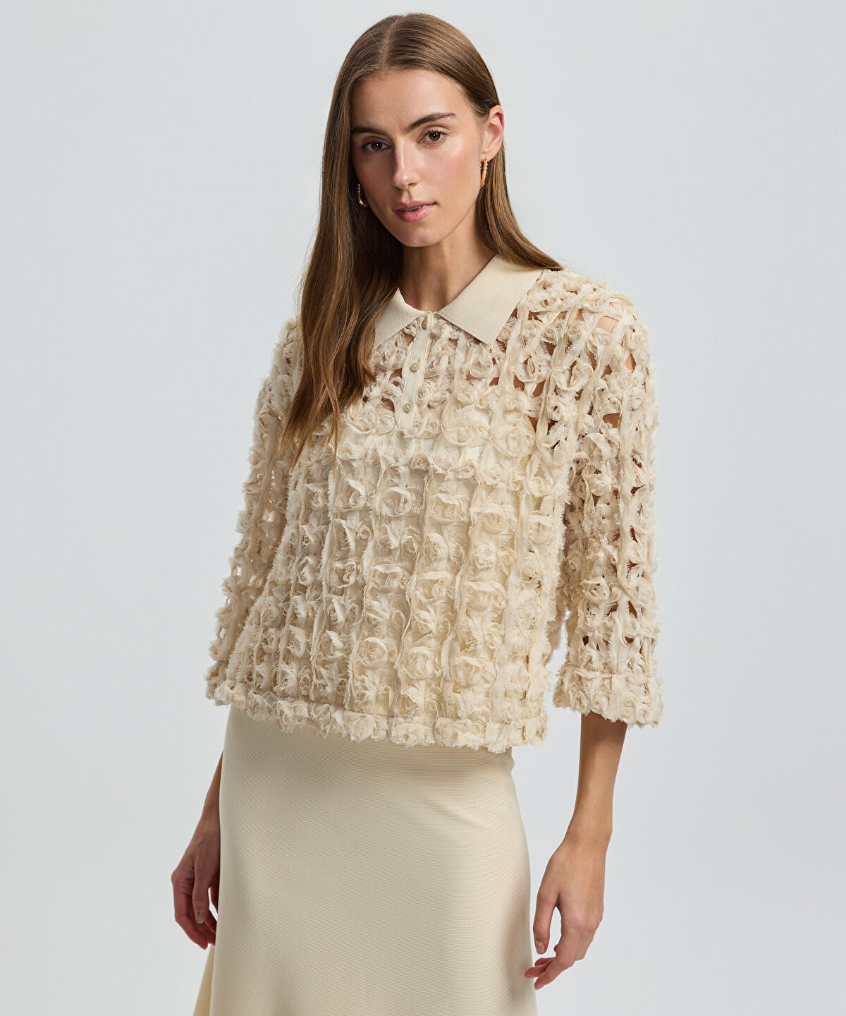 Zoomed Contrast Collar Textured Shirt