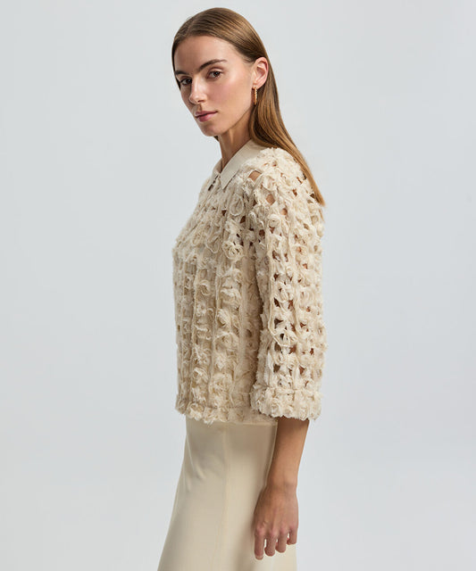 Contrast Collar Textured Shirt