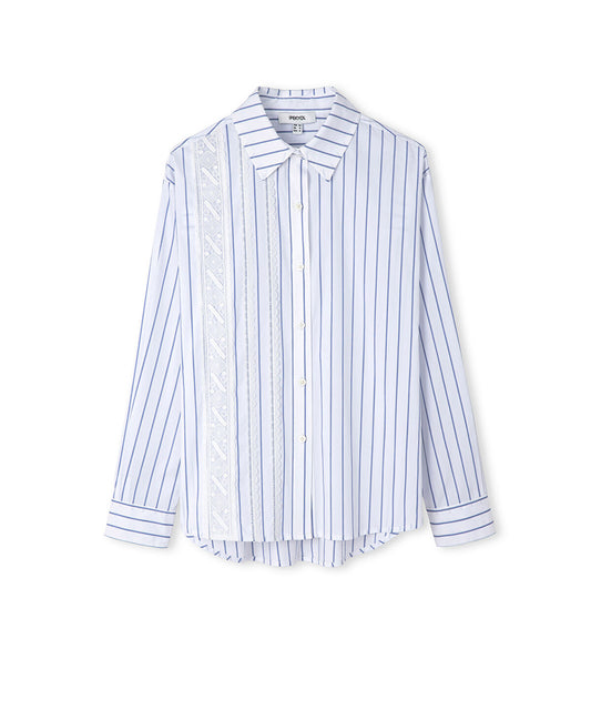 Lace-Trim Striped Shirt