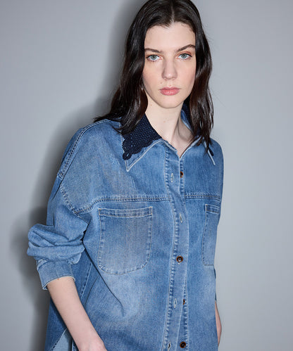 Crochet Collar Denim Shirt