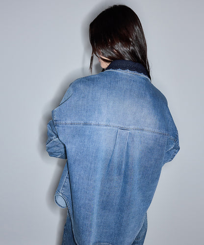 Crochet Collar Denim Shirt