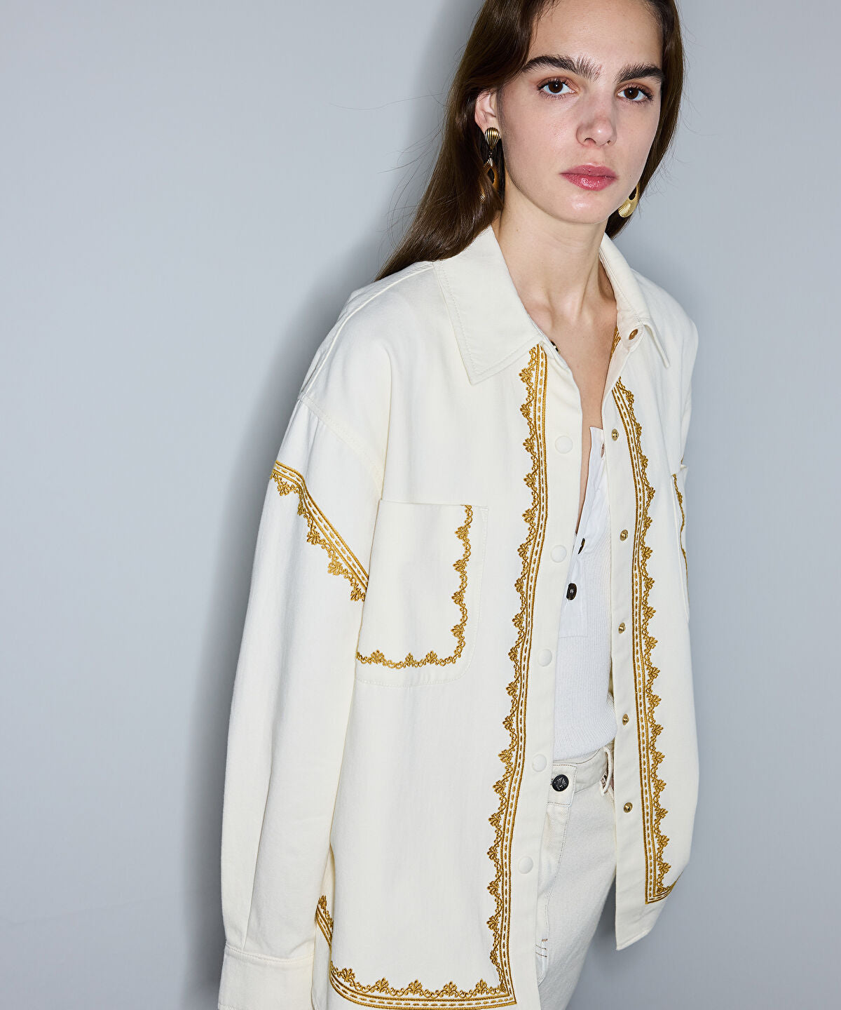 Zoomed Embroidered Shirt Jacket