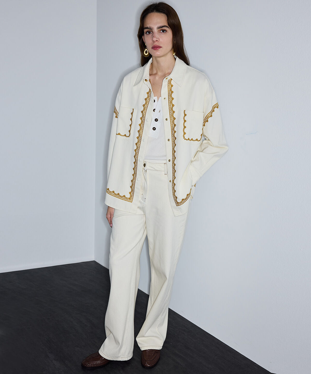 Zoomed Embroidered Shirt Jacket