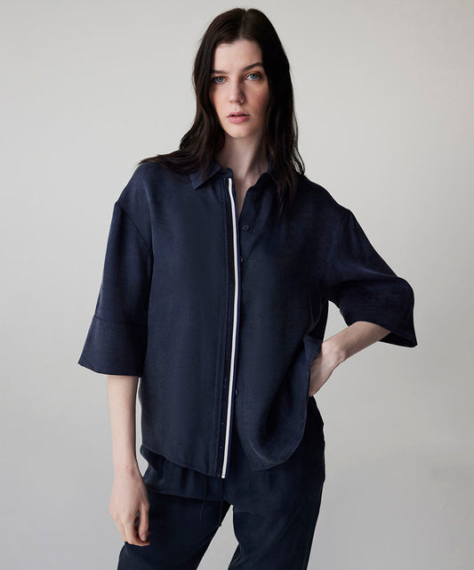 Rhinestone Embellished Contrast Piped Shirt