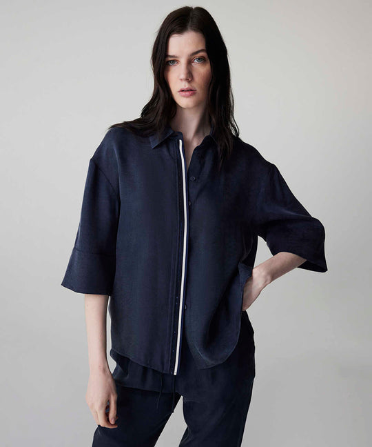 Rhinestone Embellished Contrast Piped Shirt