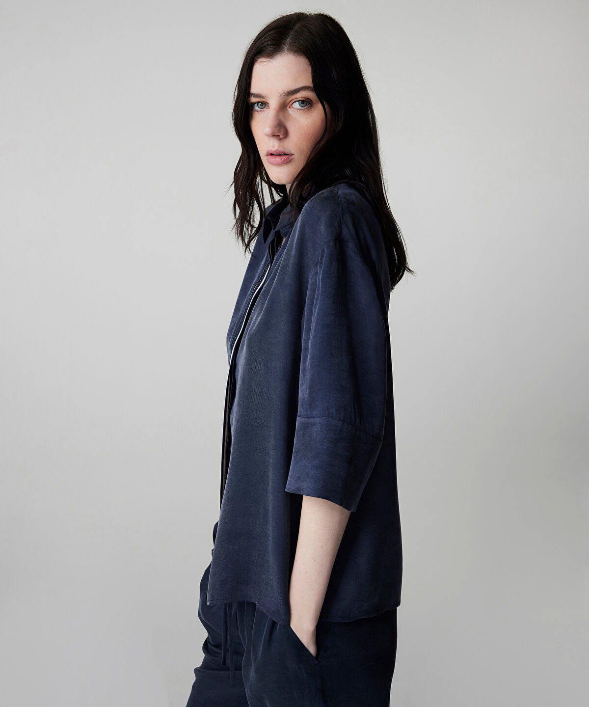 Rhinestone Embellished Contrast Piped Shirt