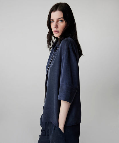 Rhinestone Embellished Contrast Piped Shirt