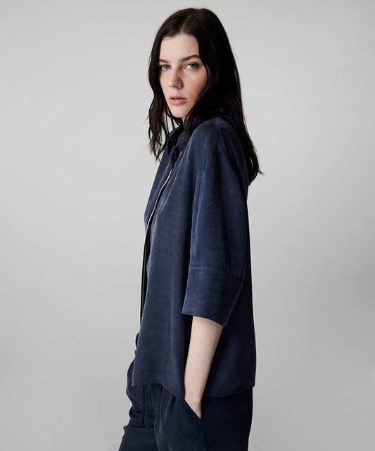 Rhinestone Embellished Contrast Piped Shirt