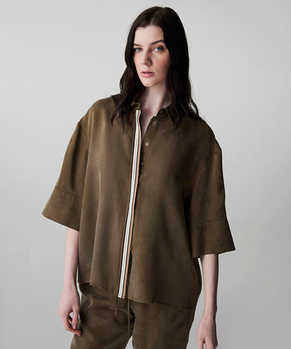 Rhinestone Embellished Contrast Piped Shirt