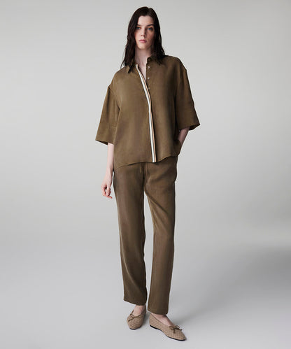 Rhinestone Embellished Contrast Piped Shirt