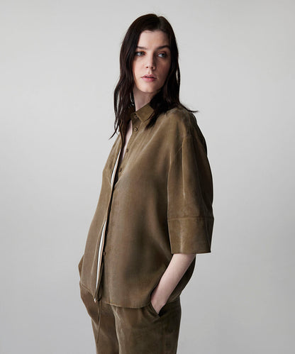 Rhinestone Embellished Contrast Piped Shirt