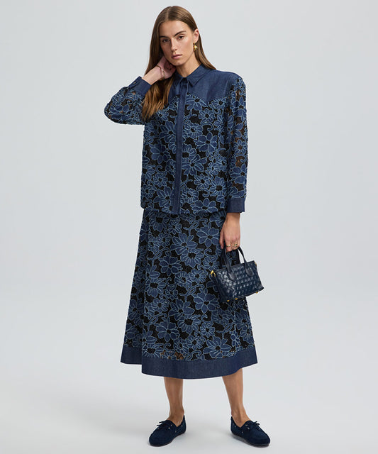 Floral Lace Denim Shirt