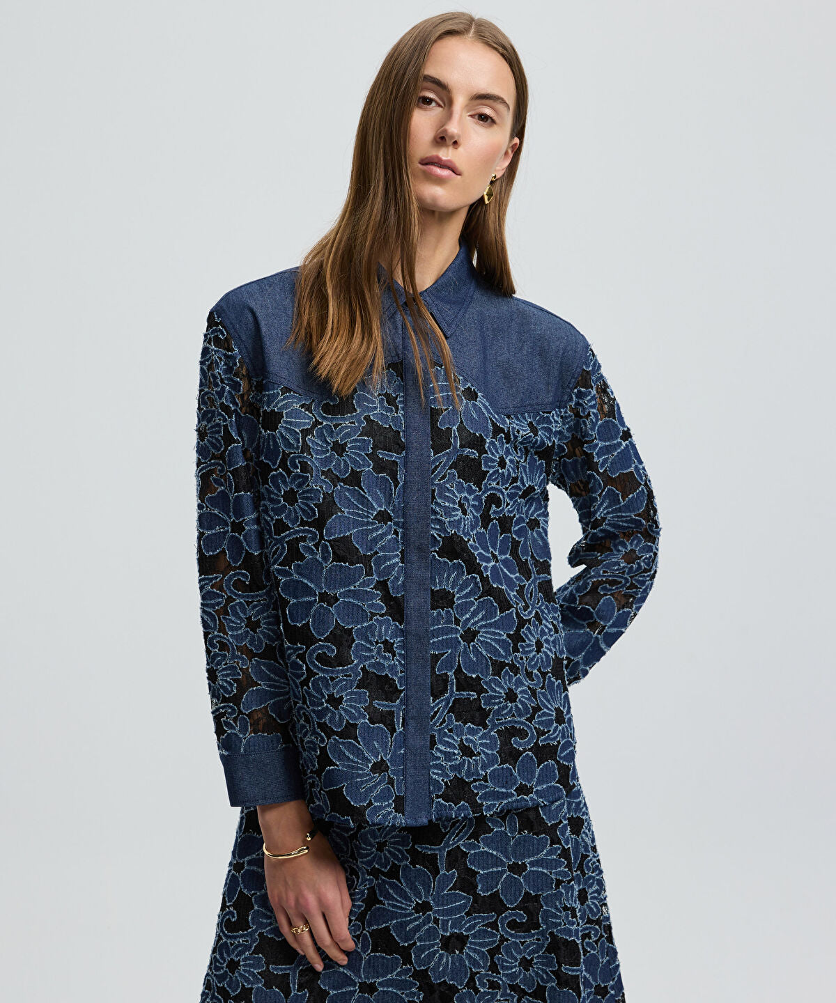 Zoomed Floral Lace Denim Shirt
