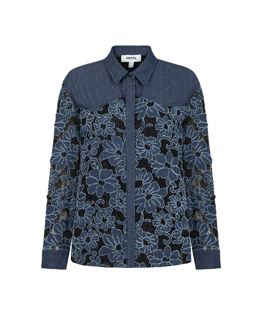 Floral Lace Denim Shirt