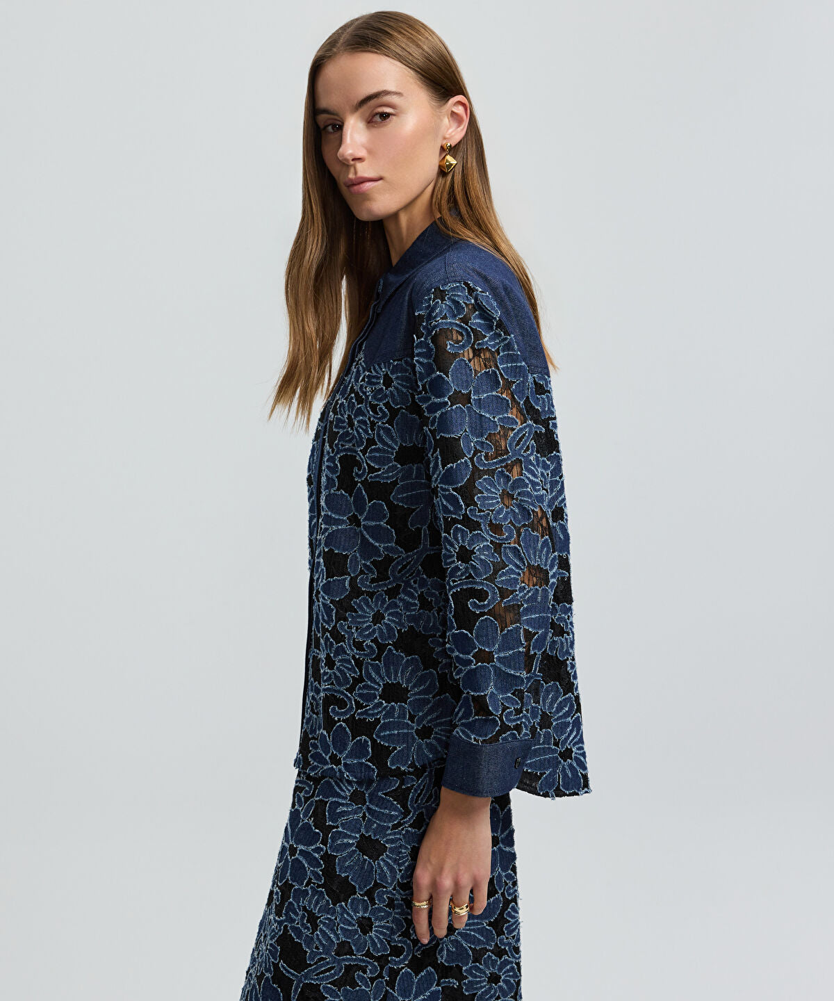 Zoomed Floral Lace Denim Shirt