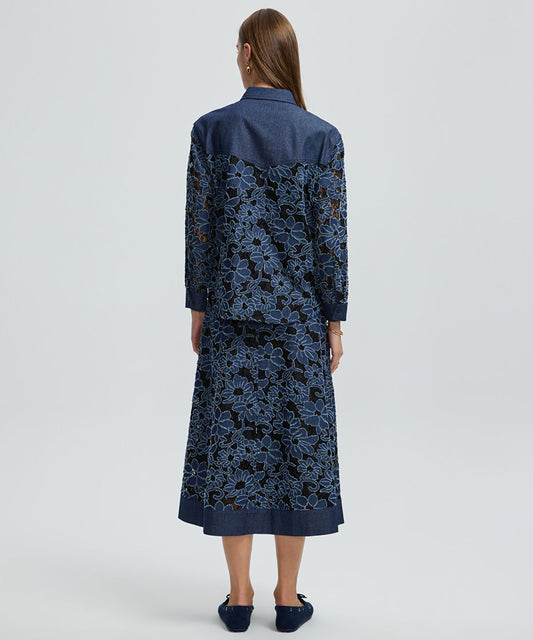 Floral Lace Denim Shirt