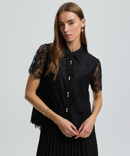 Mixed Button Lace Shirt
