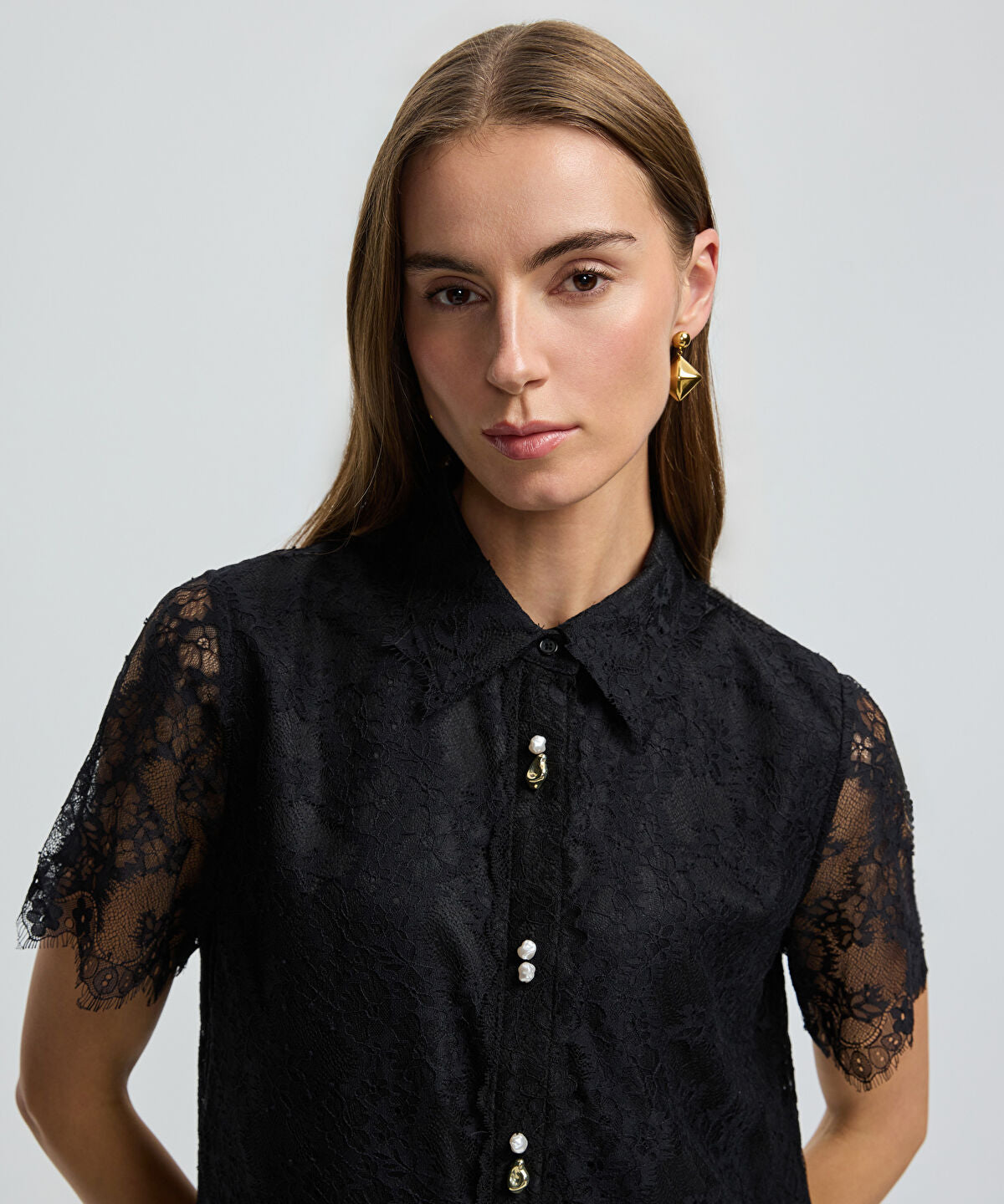 Mixed Button Lace Shirt