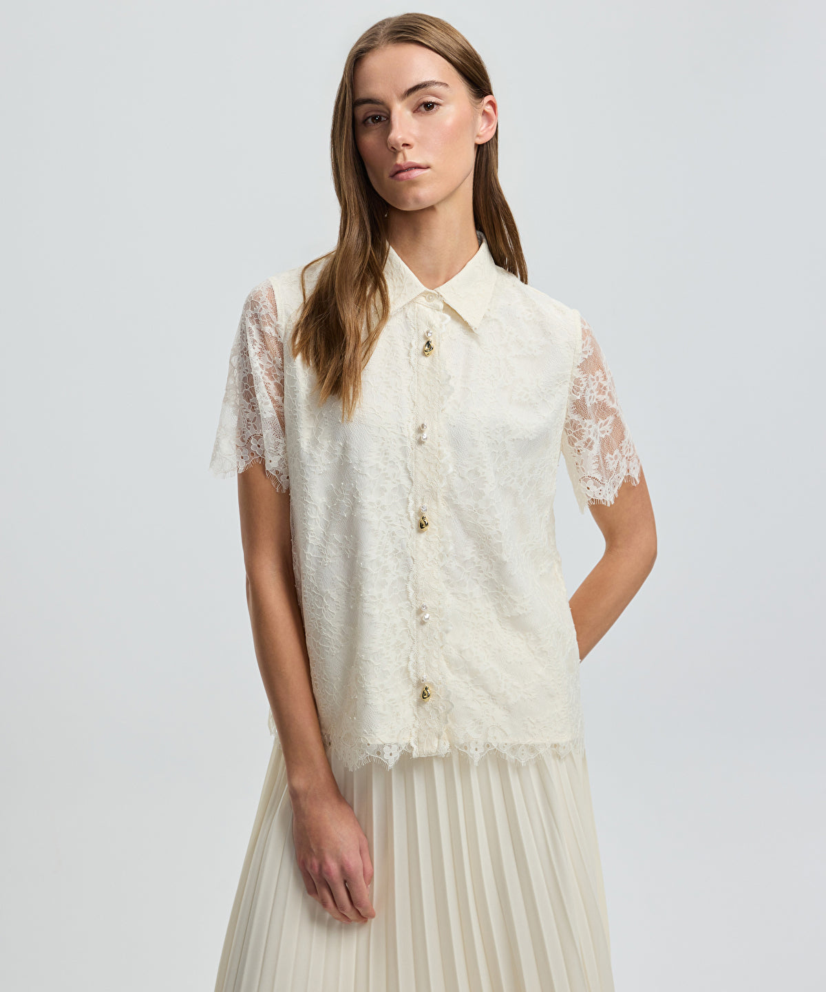Mixed Button Lace Shirt