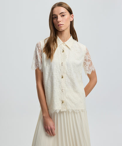 Mixed Button Lace Shirt