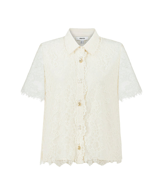 Mixed Button Lace Shirt