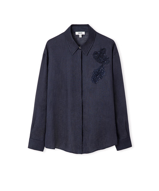 Linen Shirt with Lace Applique