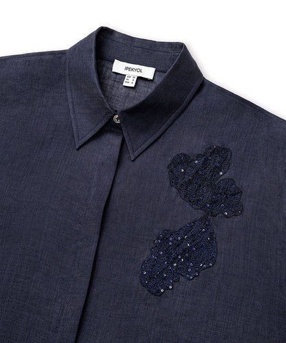 Linen Shirt with Lace Applique