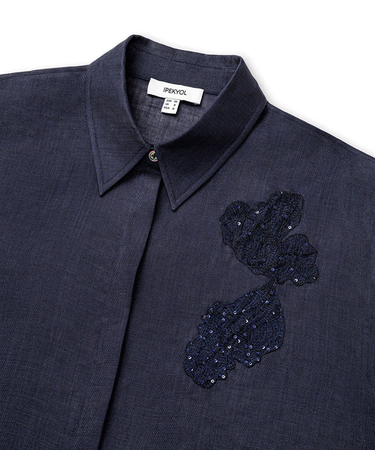Linen Shirt with Lace Applique