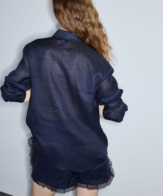 Linen Shirt with Lace Applique