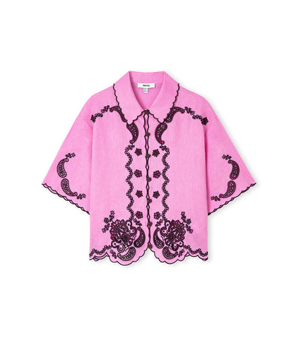 Linen Shirt with Contrast Embroidery