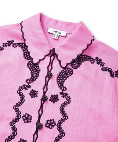 Linen Shirt with Contrast Embroidery