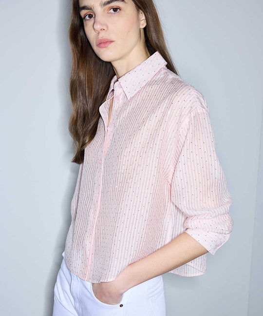Rhinestone Embellished Striped Shirt